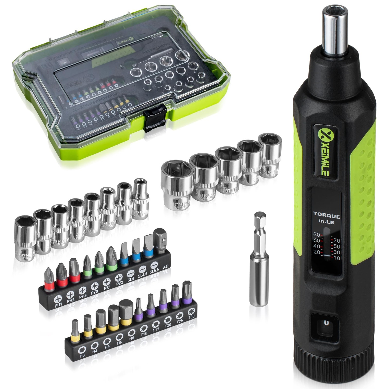 35Pcs Torque Screwdriver, 10-80In-lb Wrench Driver Set, 1/4" Drive Inch Pound...