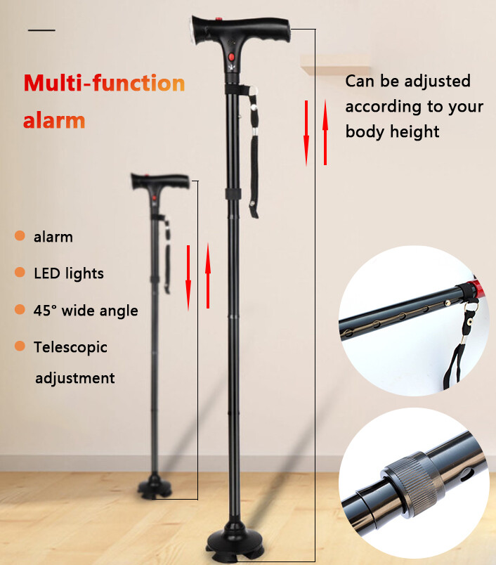 Extendable Foldable LED Walking Cane Adjustable Hiking Walking Stick With Alarm