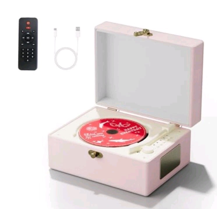 Yintiny Time Music Box CD Player w/ Bluetooth Speakers Pink Festival Gift