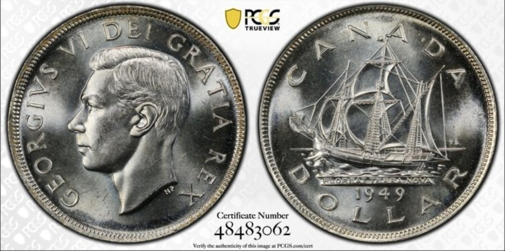 1949 Canada $1 Dollar PCGS Graded MS 66! Gold Shield W/ TrueView!