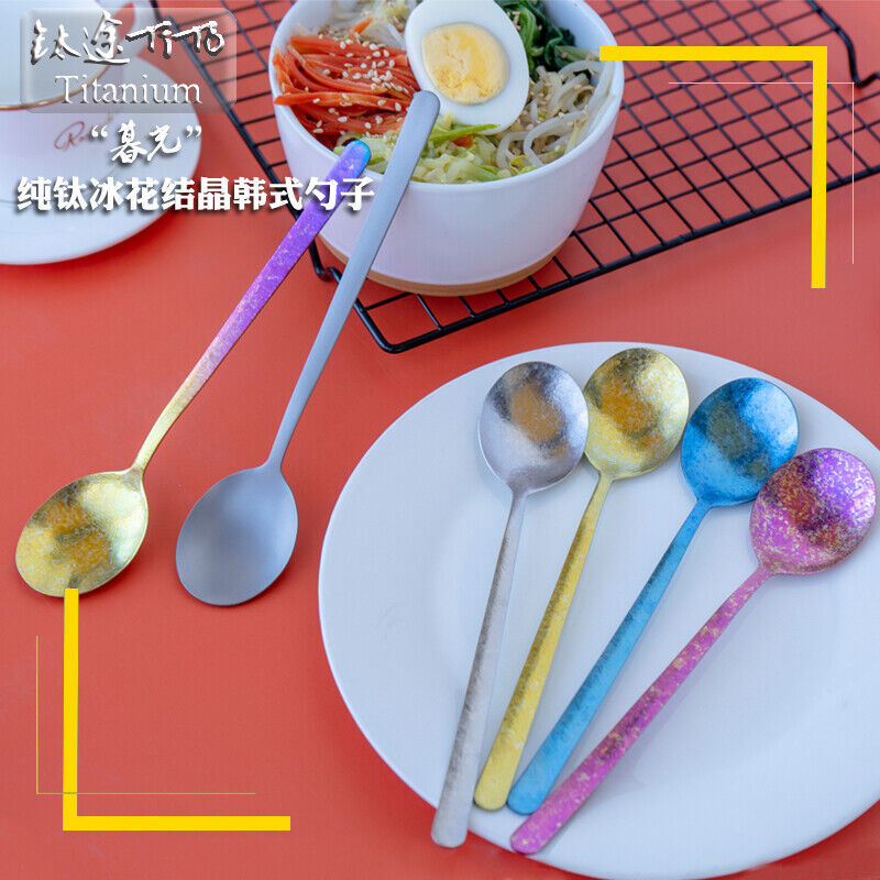 Pure Titanium Picnic Cutlery Straight Handle Ice Flower Korean Spoon Chopsticks