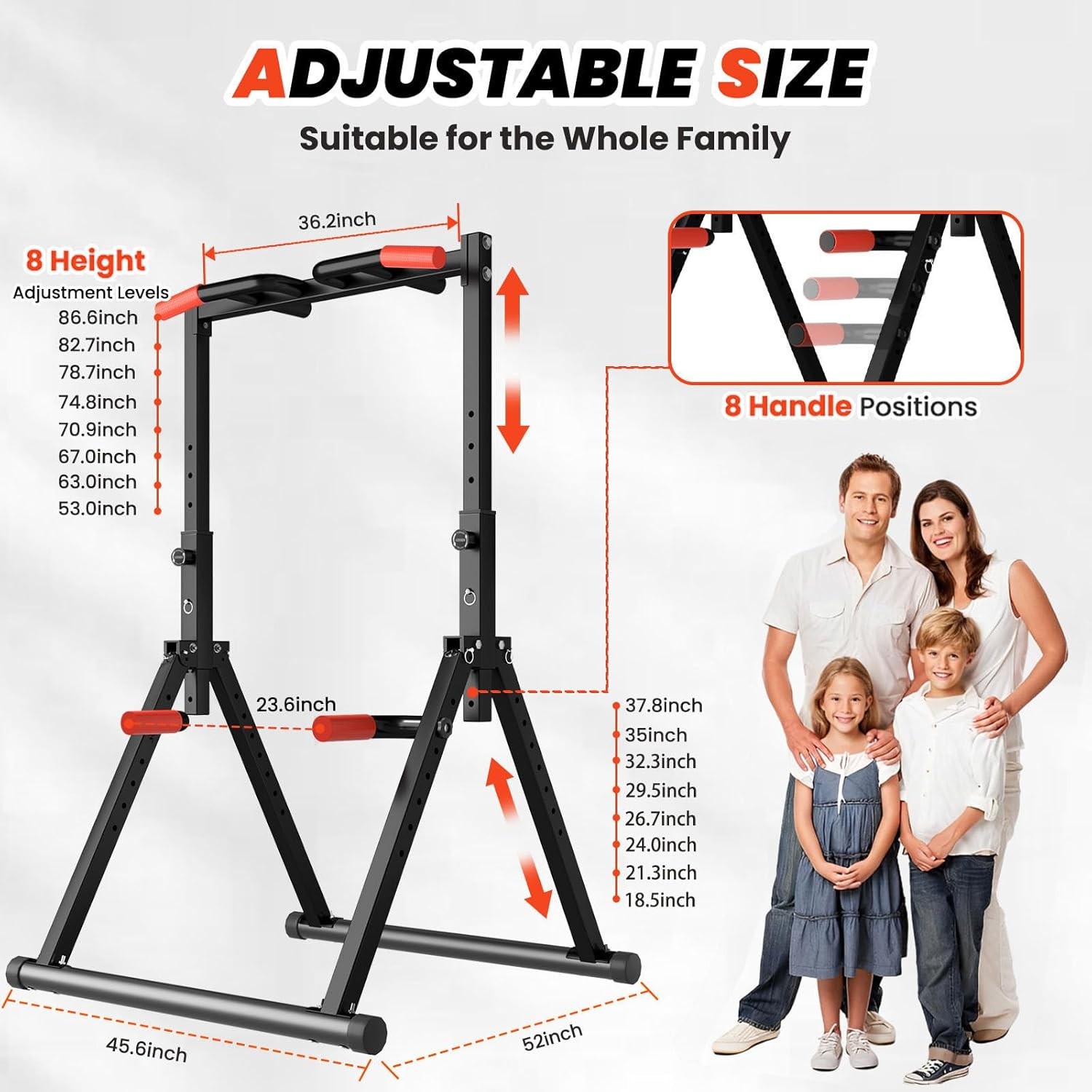 DOBESTS Foldable Power Tower Pull Up Bar Dip Station Adjustable Multifunction Wo