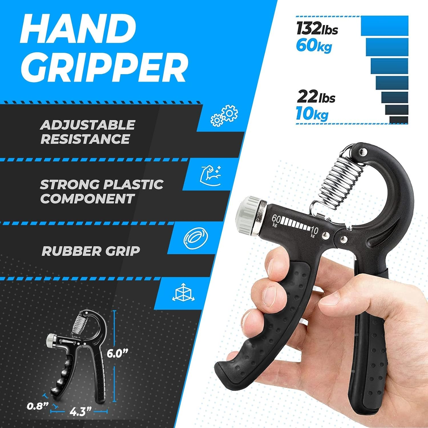 Hand Grip Strengthener, Adjustable Grip Strength Trainer with 4 Exercise Tools -