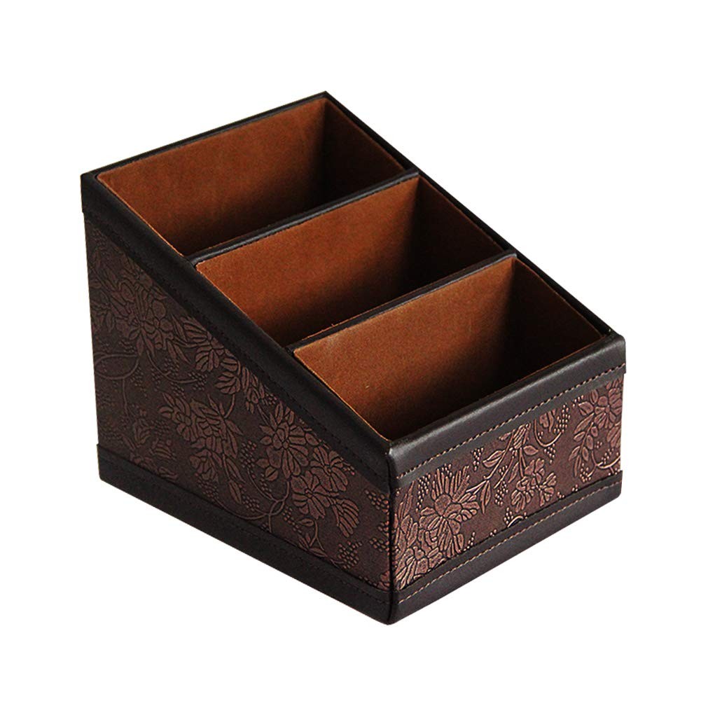PU Leather Remote Control Holder Storage Container for TV Remote Phone Caddy ...