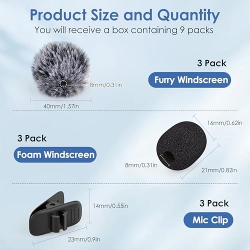 9 Pcs Mini Wireless Foam Microphone, Lavalier Microphone Windscreen 9PC Black