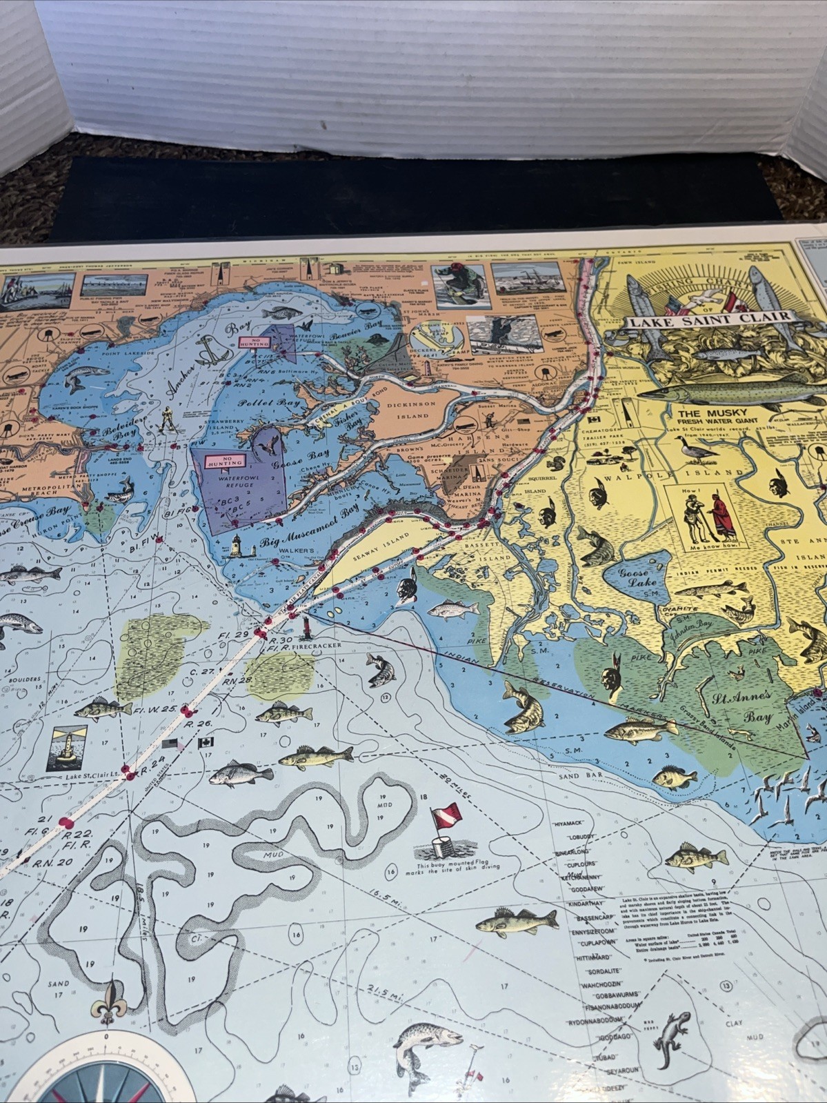 Nautical Fishing Chart Lake St Clair Michigan Laminated Map