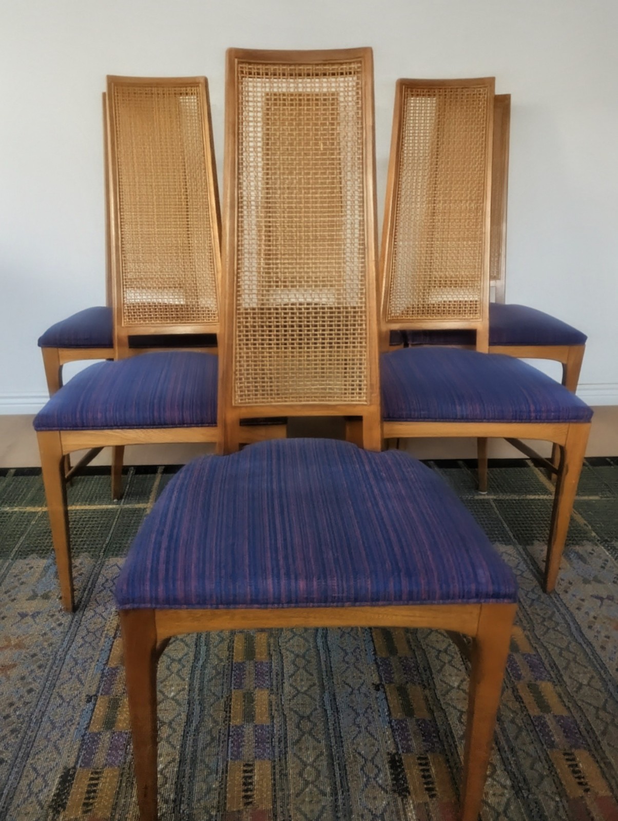 Lane Furniture Set of 6 Vintage MCM Cane Back Dining Chairs Made in USA
