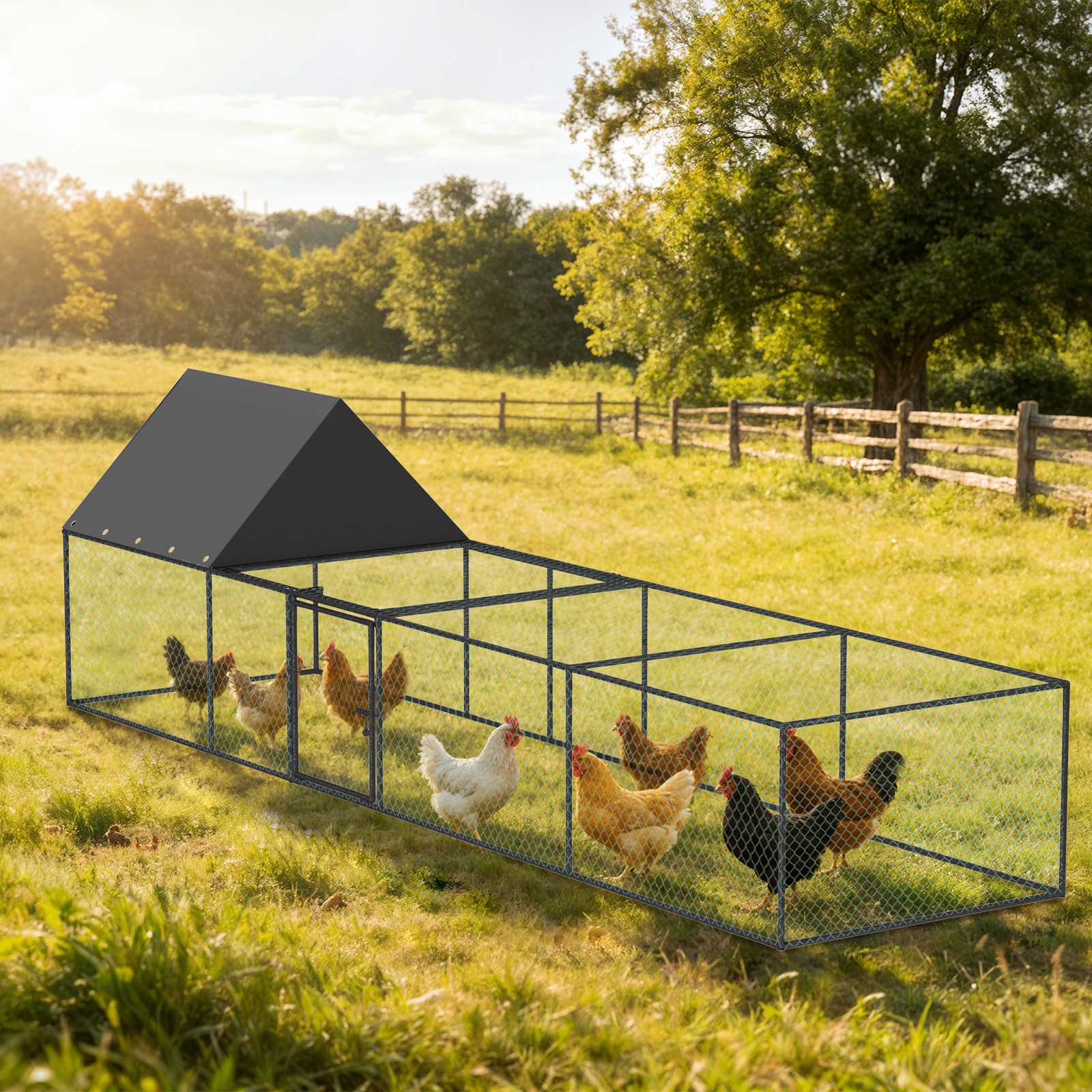 3.2m Large Chicken Coop with Nylon Netting, Metal Frame Habitat Cage for Yard