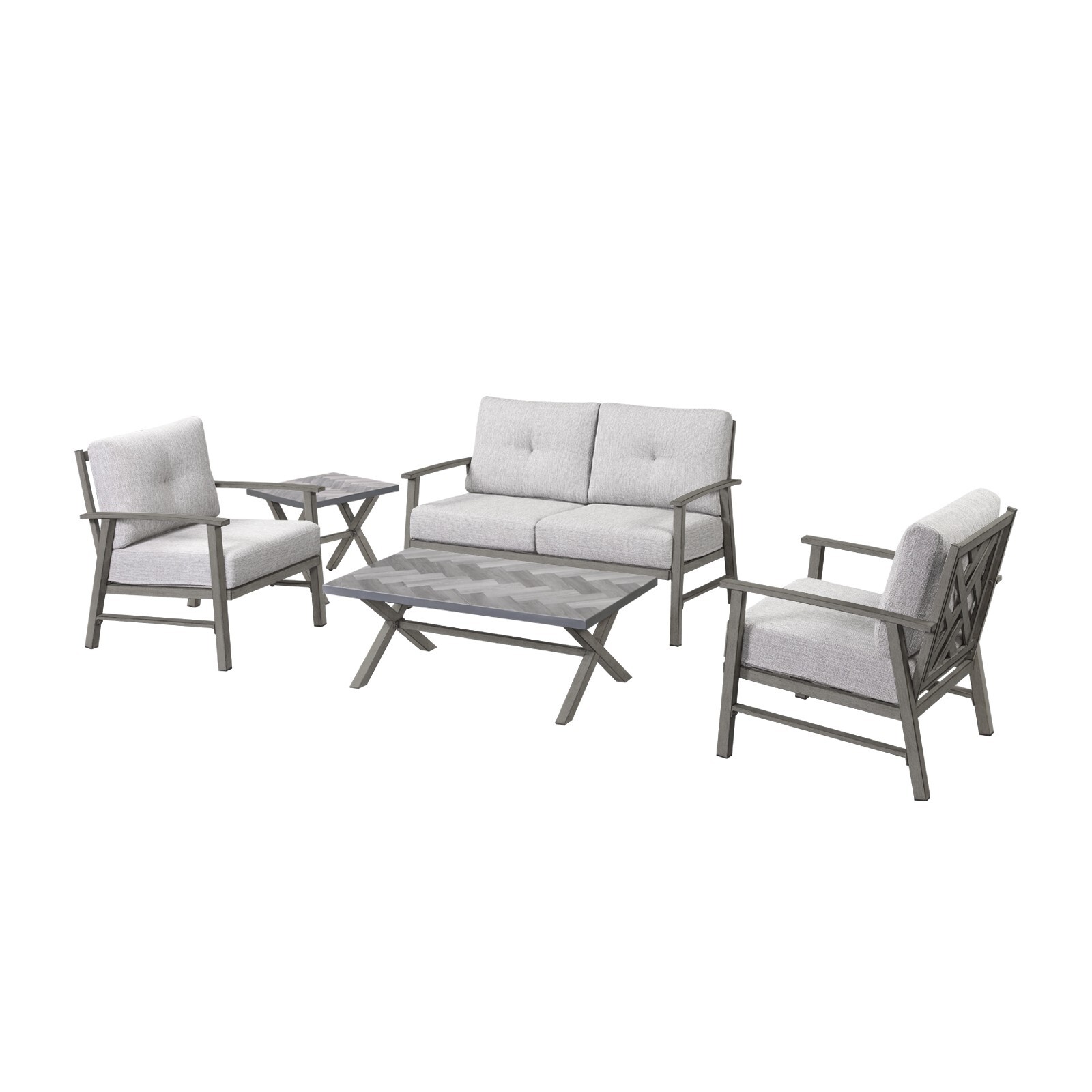 SeeHill 4 Pieces Outdoor Aluminum Patio Furniture Set Limed Oak Sofa Couch Set