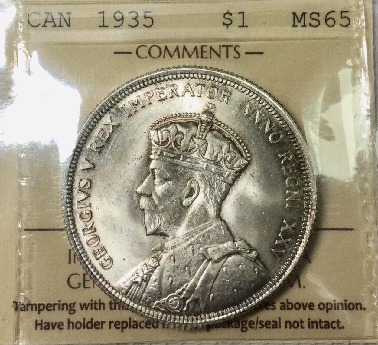 1935 King  George V  Silver Dollar ICCS MS65  Nice  Original Blast Lustre a Gem