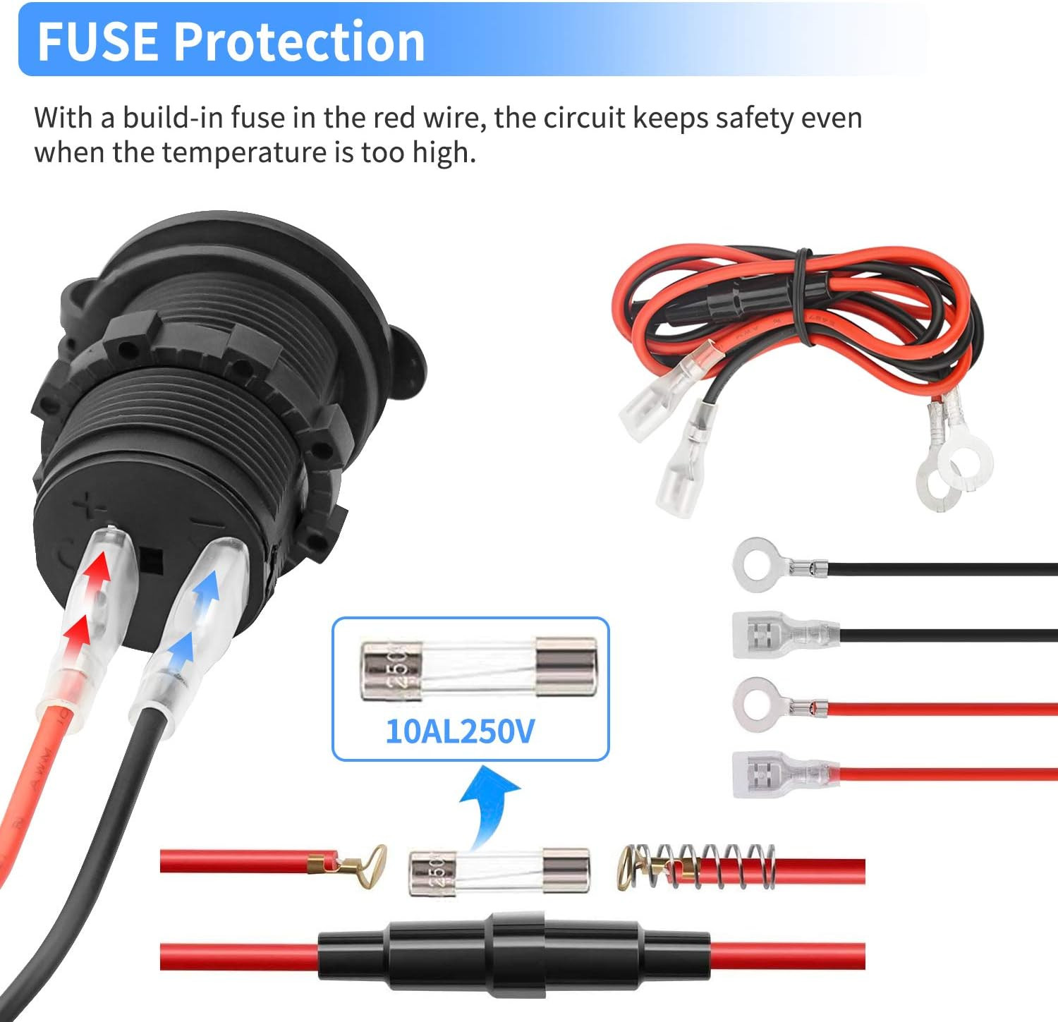 12V Car Cigarette Lighter Socket Waterproof and Dustproof Plug Socket for Car Tr