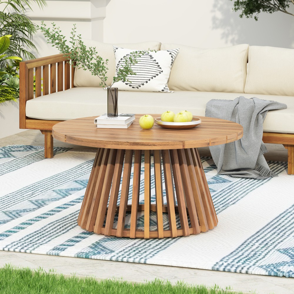 Acacia Wood Round 31.5" Outdoor Low Maintenance Backyard Patio Coffee Table