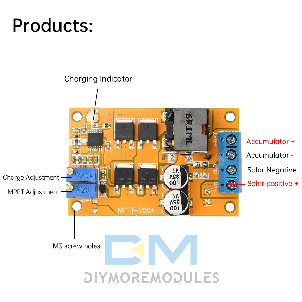 100W 5A MPPT Solar Panel Regulator Controller Battery Charging DC 8-28V Switch