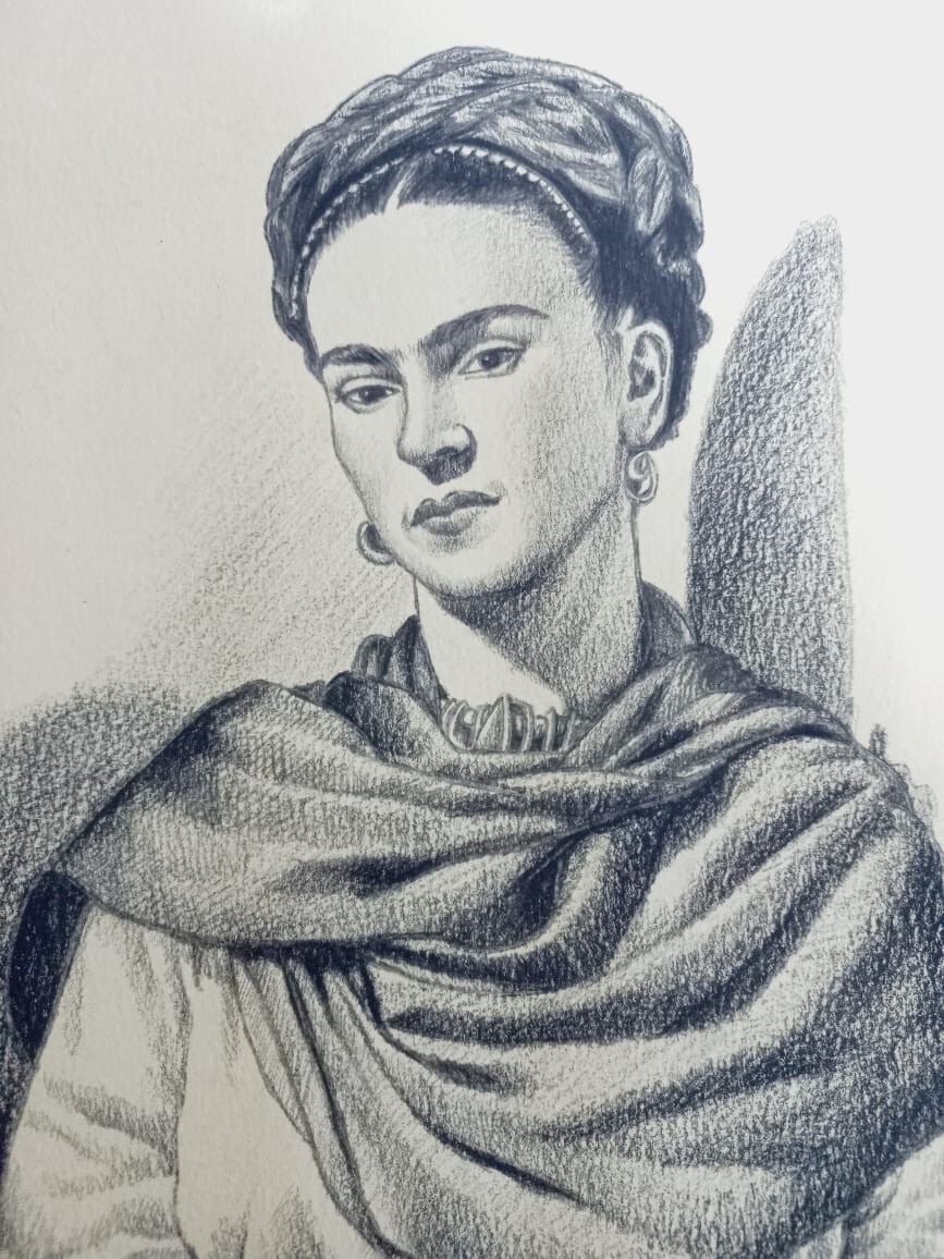 Frida Kahlo (Handmade) Paper Drawing Signed and Stamped