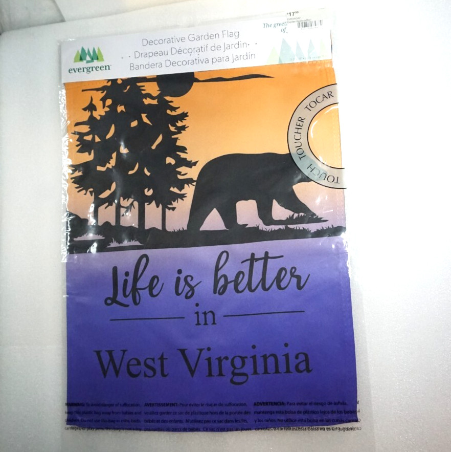 Evergreen Garden Flag 12.5x18 Inches Two-Sided Life is Better in WV Bear