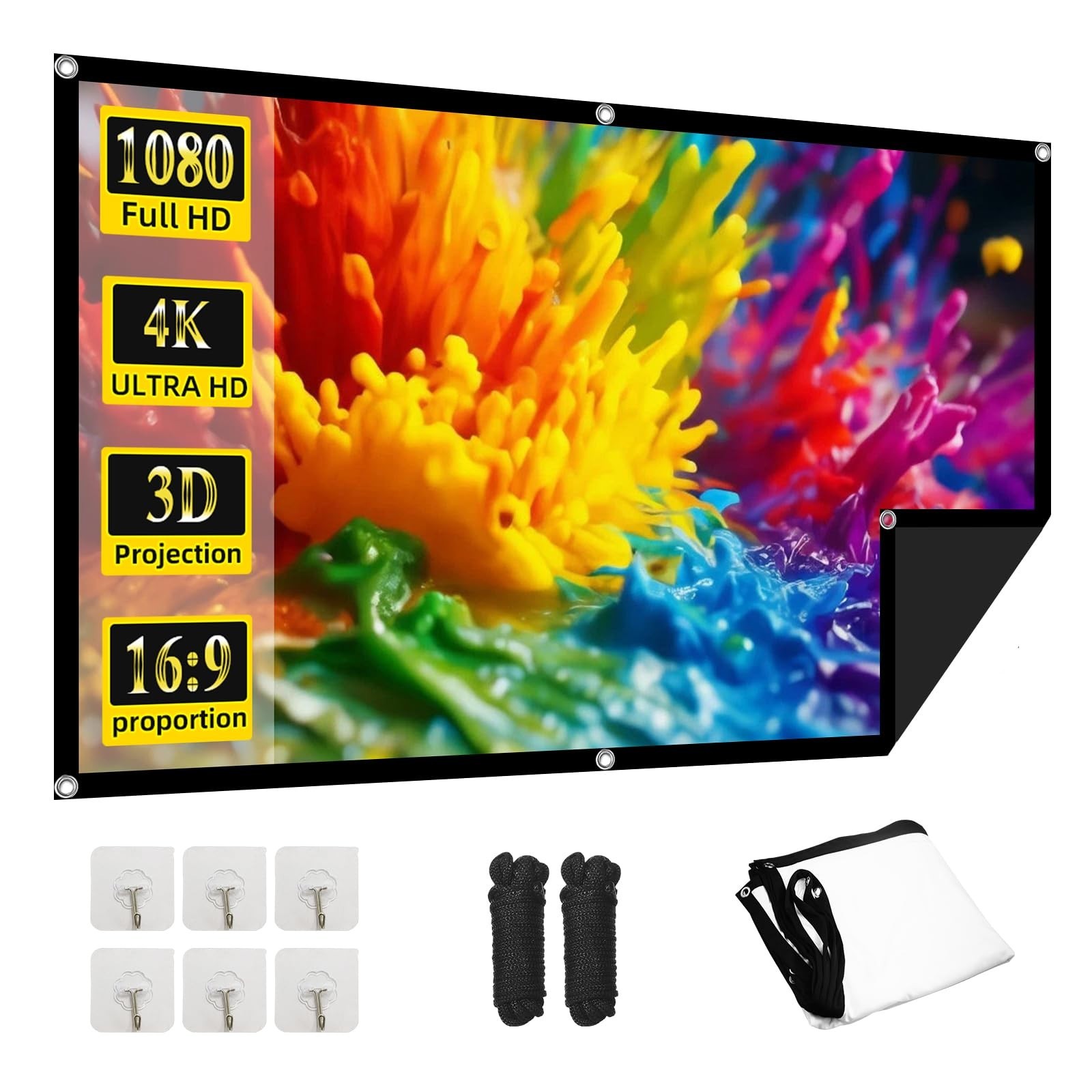 Projector Screen, 72Inch Outdoor Projector Screen, Washable & Foldable - Idea...