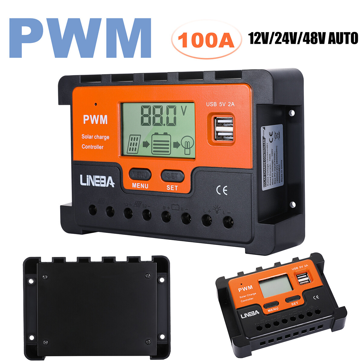 Solar Panel Battery Charge Controller 12V/24V LCD Regulator Auto Track Dual USB