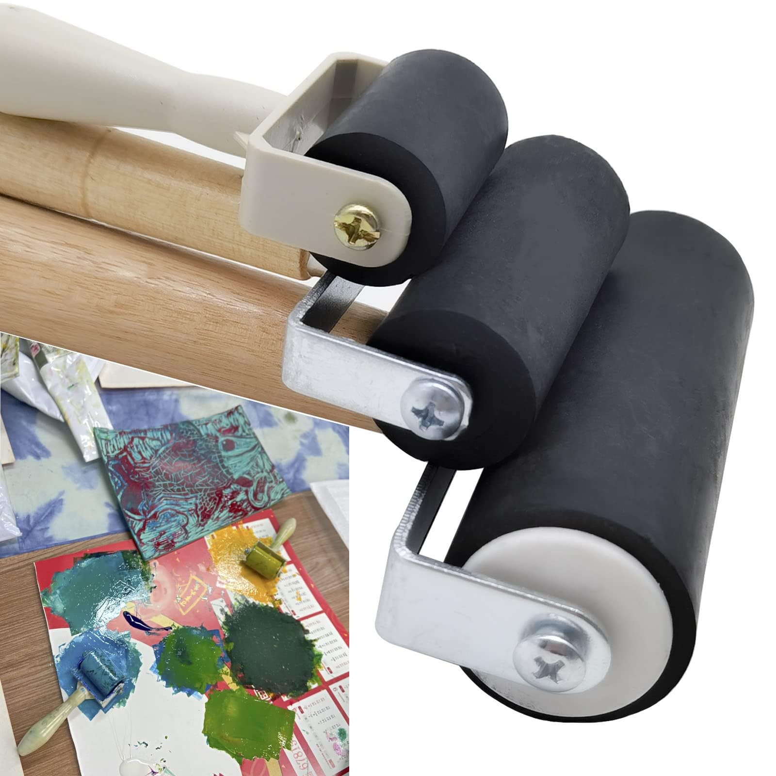 4 Pack Rubber Roller - Brayer Rollers with 3 Size for Crafting Brayer Rollers...