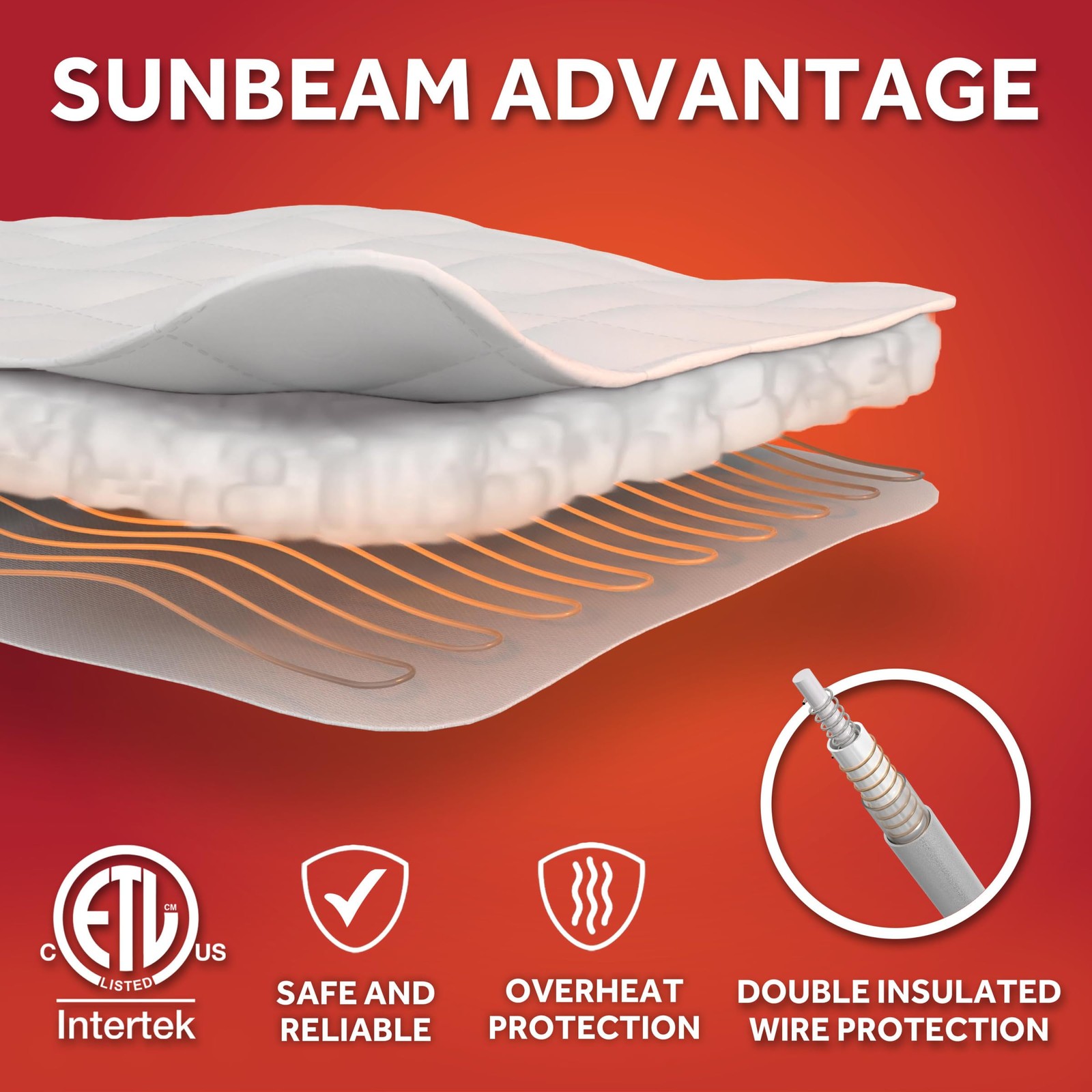 Sunbeam Electric Heated Mattress Pad Twin 75" x 39" 12 Twin, White Non-woven
