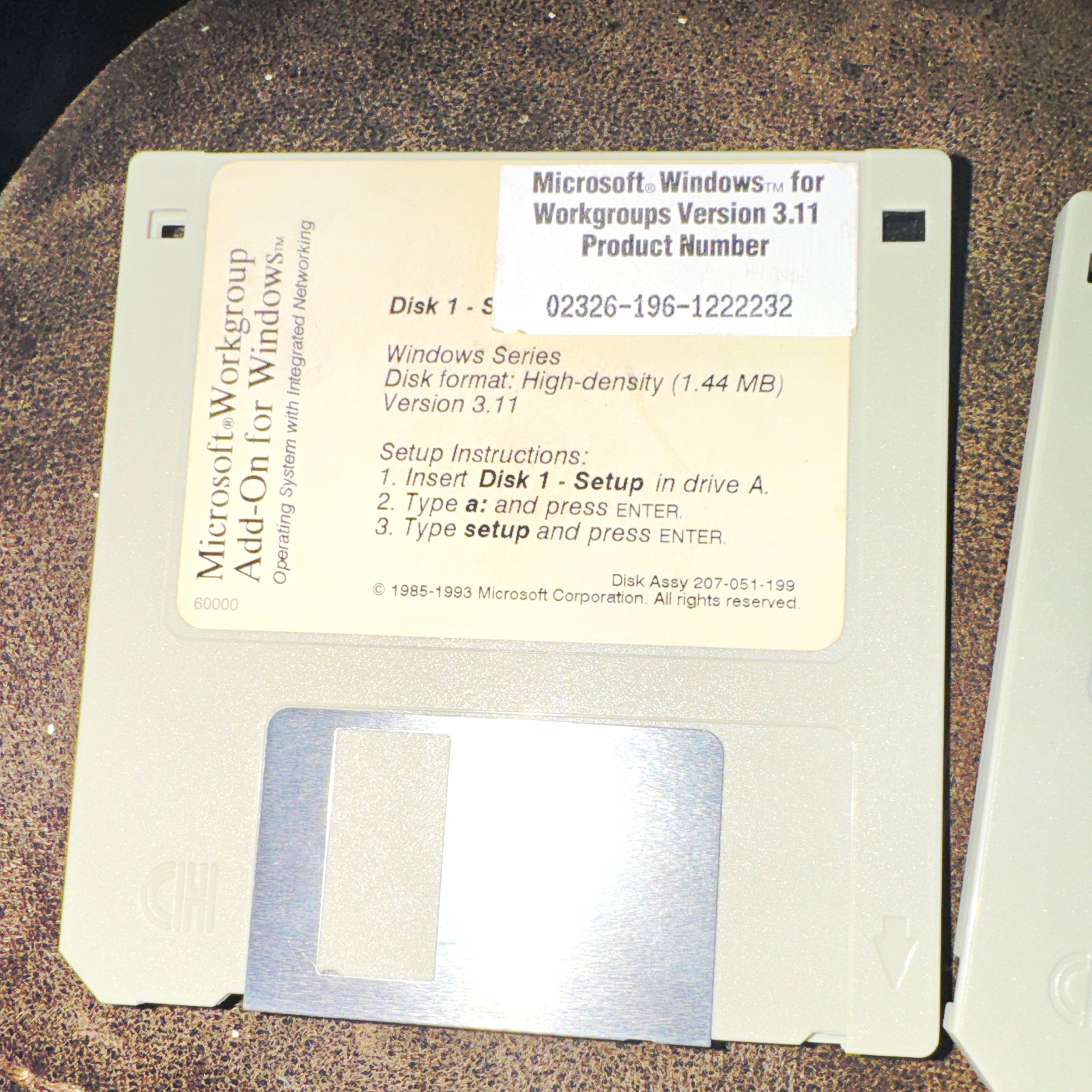 Microsoft Windows for Workgroups 3.11  Add On Full Disk Setup 3.5" Floppy