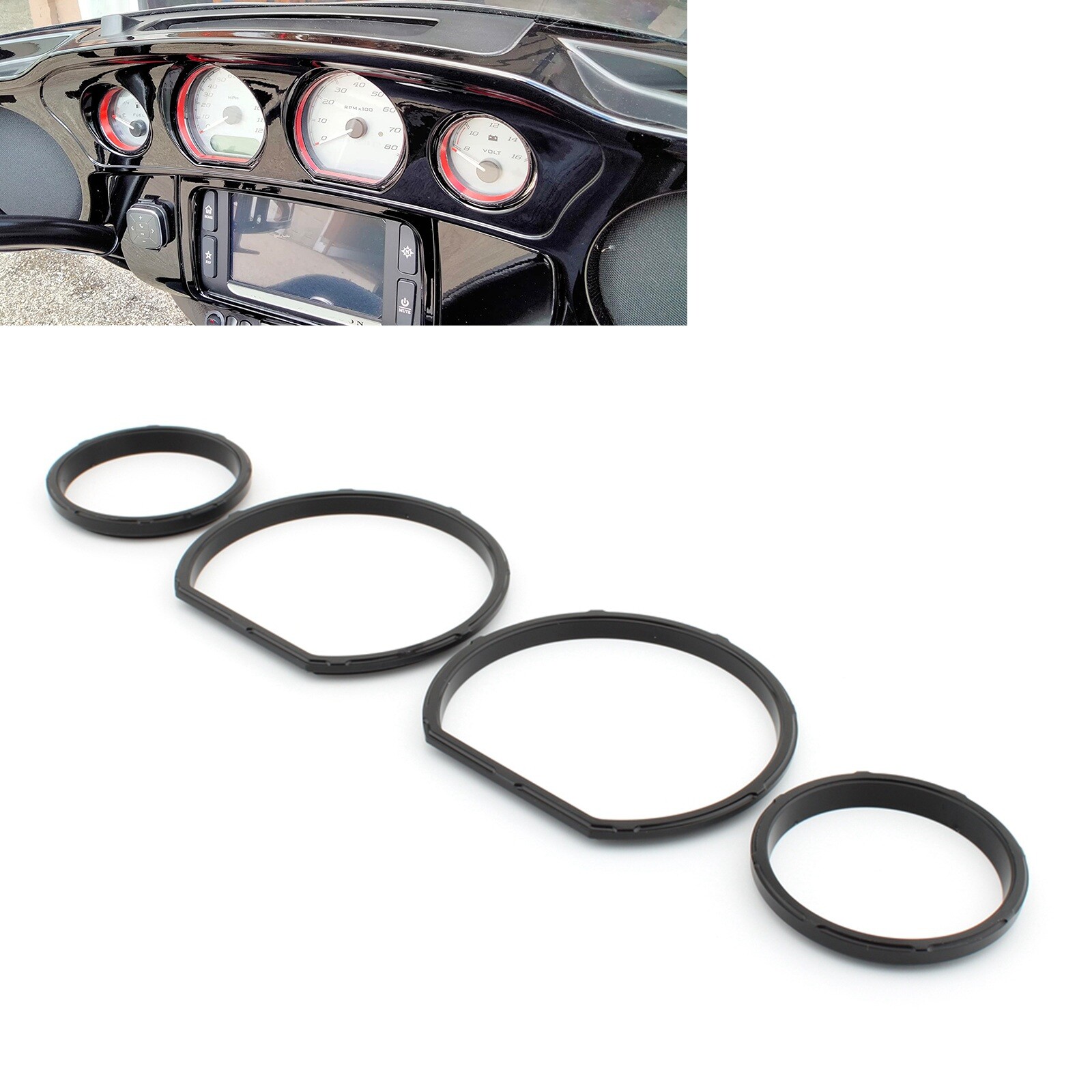 4X All Black Gauge Bezel Kit For Harley Touring Street Glide FLHT FLHX 2014-2023