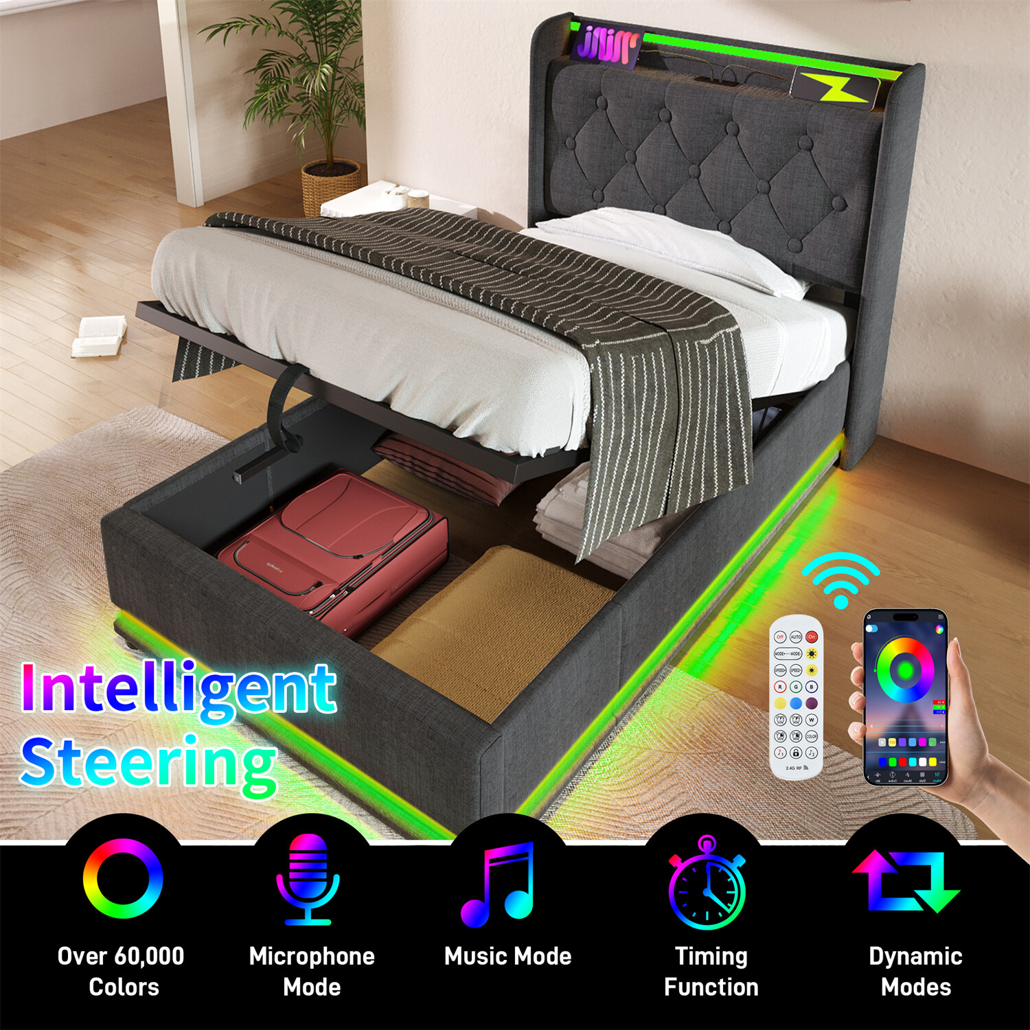 Twin/Full/Queen/King Size Upholstered Platform Bed with Hydraulic Storage System