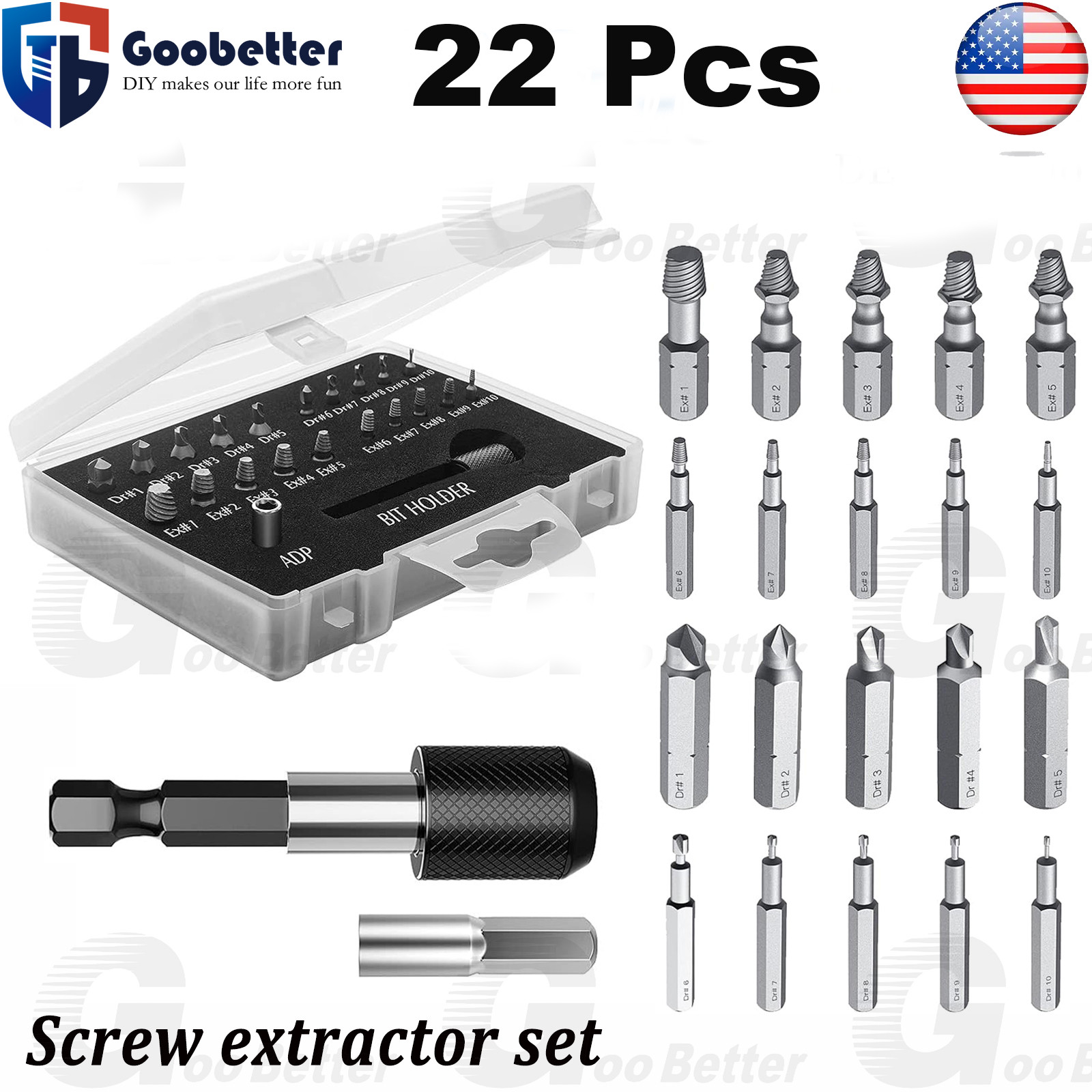 22Pcs Damaged Screw Extractor Speed Out Drill Bits Tool Set Broken Bolt Remover