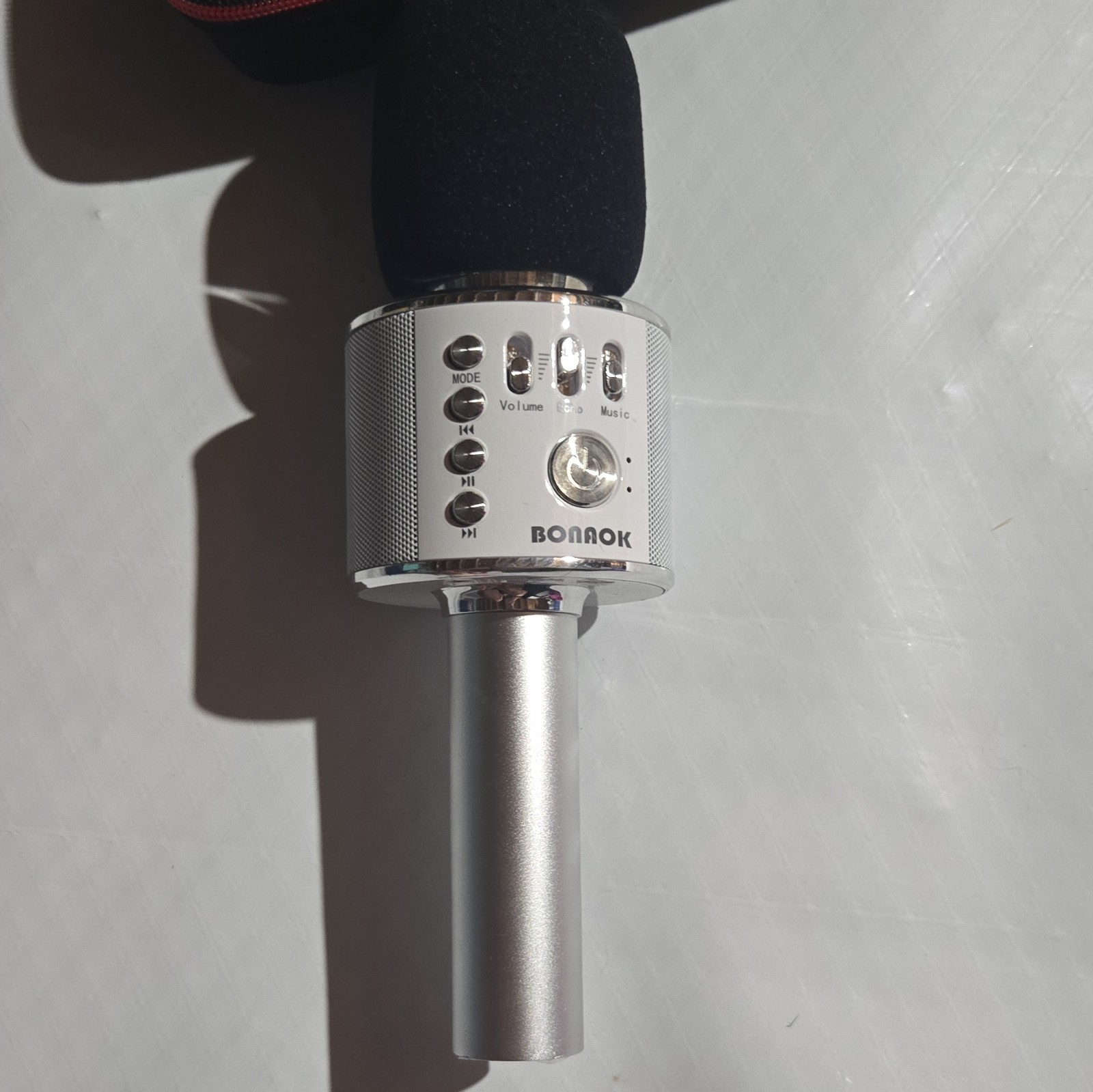BONAOK Bluetooth Handheld Karaoke Microphone Built-In Speaker Echo/Volume Silver