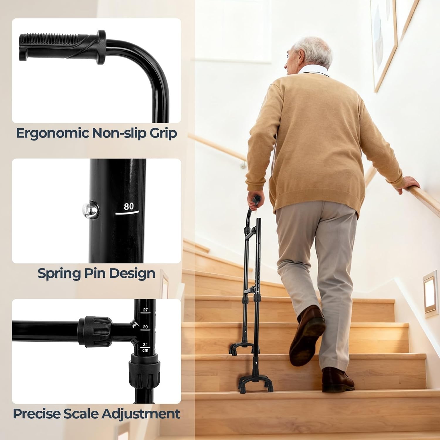 Stair Climbing Aid Cane for Seniors – Height & Width Adjustable, Lightweight ...
