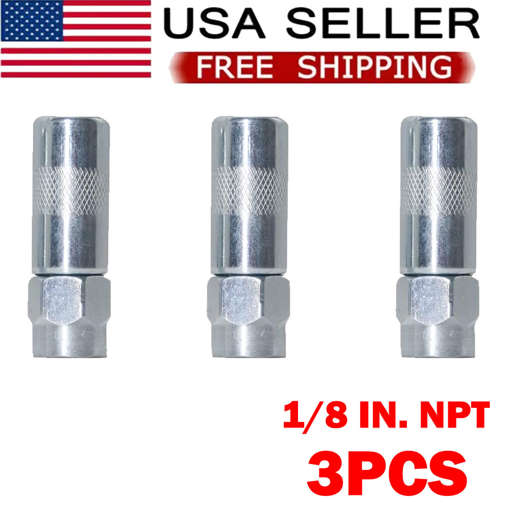 3PC Heavy Duty 1/8 In. Npt Grease Gun Coupler  Flat Nozzle USA