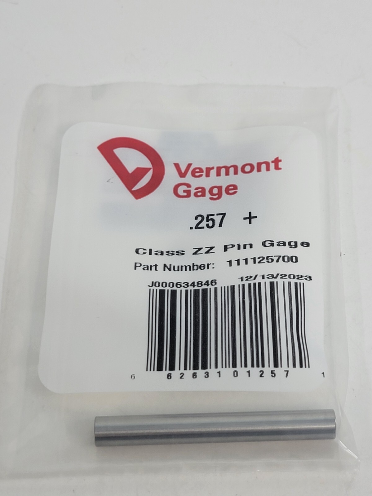 Vermont Gage - 111125700 - .257+ Class ZZ Pin Gage