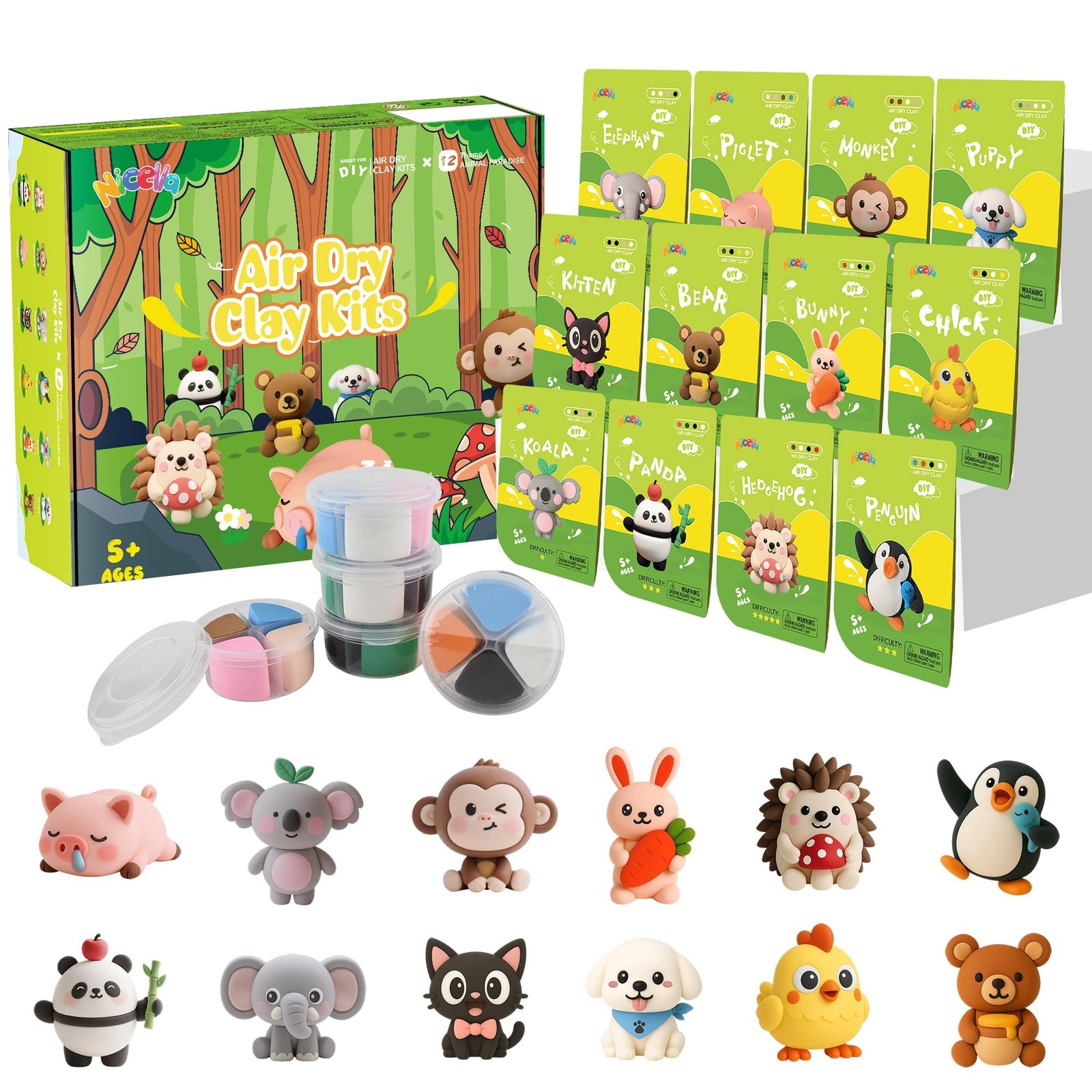 Nicella Air Dry Clay Kit, 12 Animals Modeling Clay for Kids, Model Magic Clay...