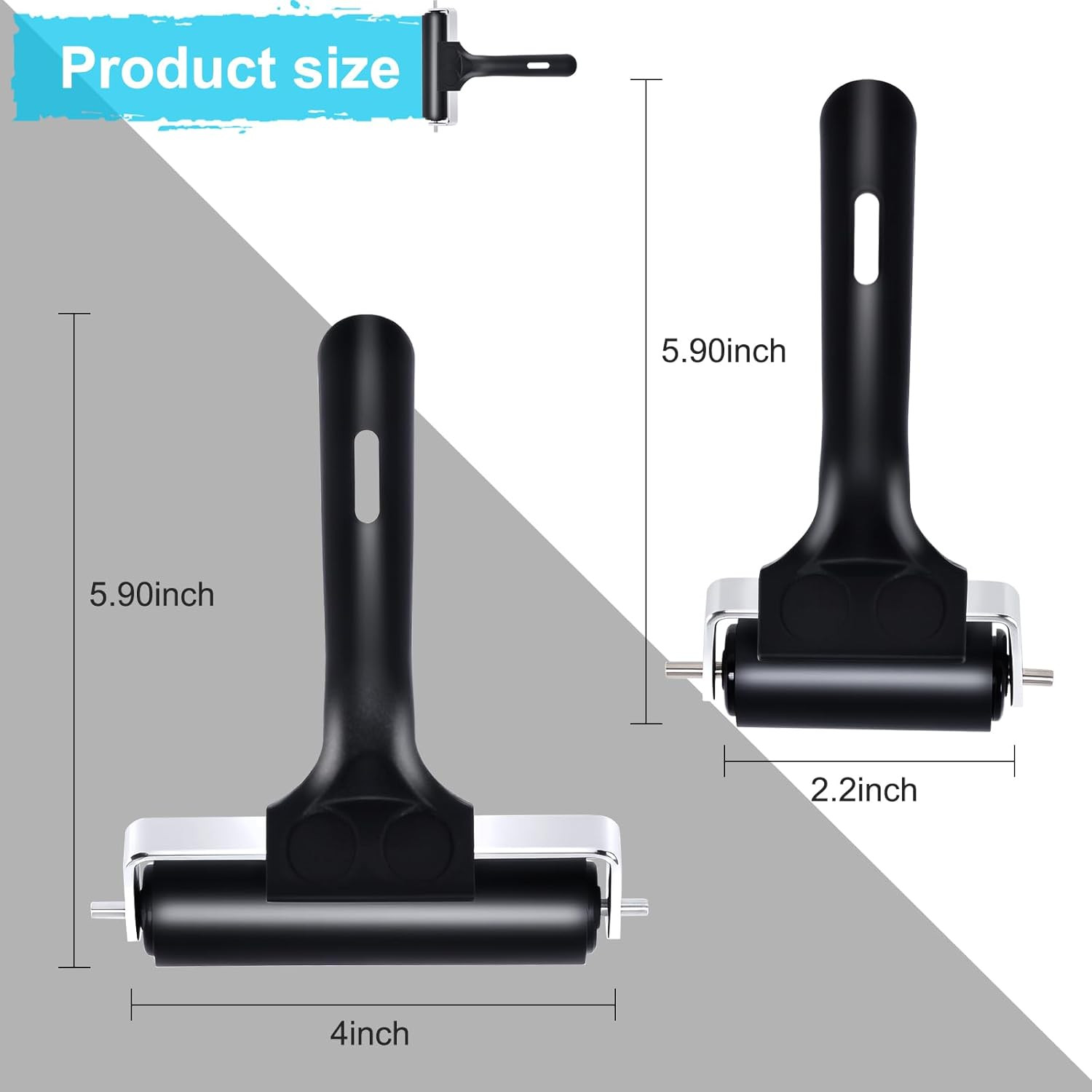 2 Pack Rubber Brayer Rollers Set 4 Inch & 2.2 Inch Printmaking Ink Tool