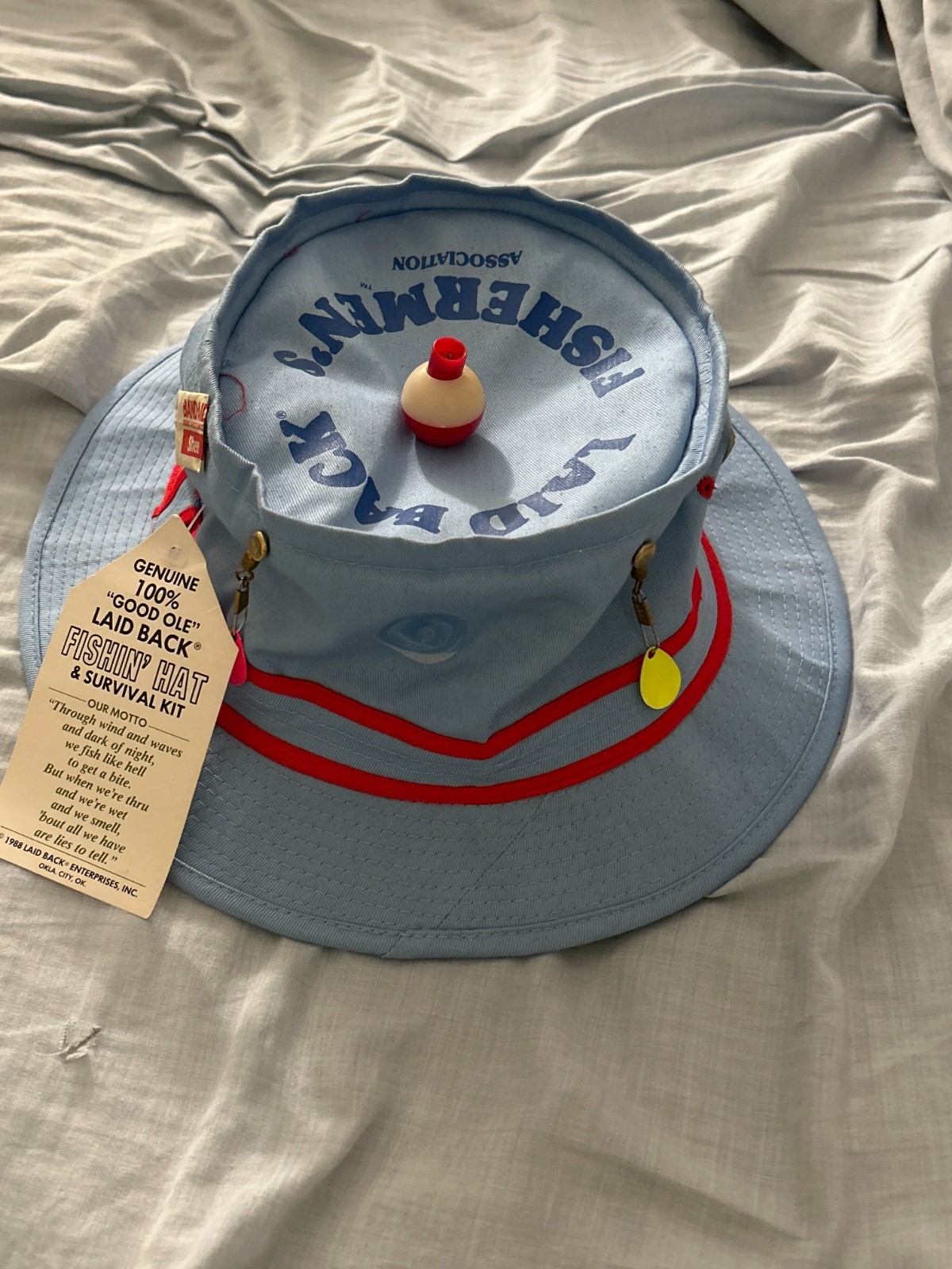 Laid Back Fisherman's Blue Bucket Hat and Survival Kit Novelty New w/ Tags