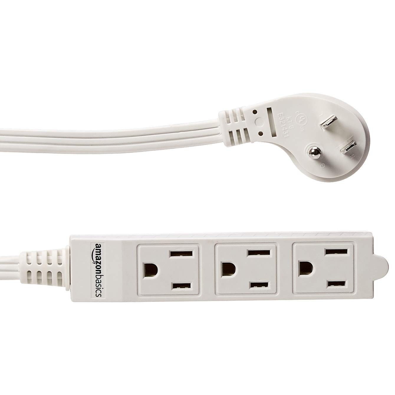 Home Office Setup 3 Outlet Power Strip - Flat Plug 3ft White 2 Pack