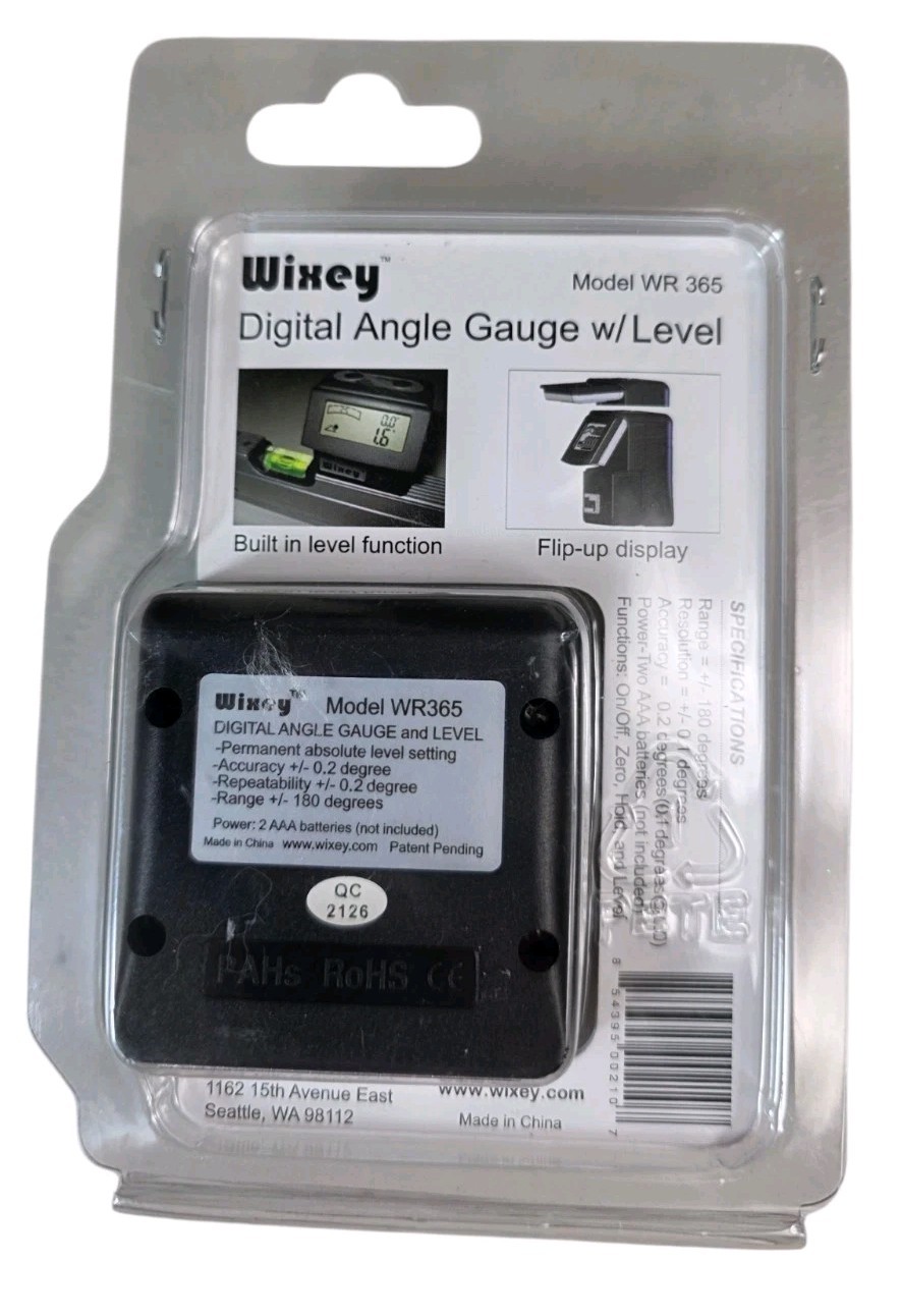 Wixey WR300 TYPE 2 Digital Angle Gauge LCD Display Backlight Black Silver