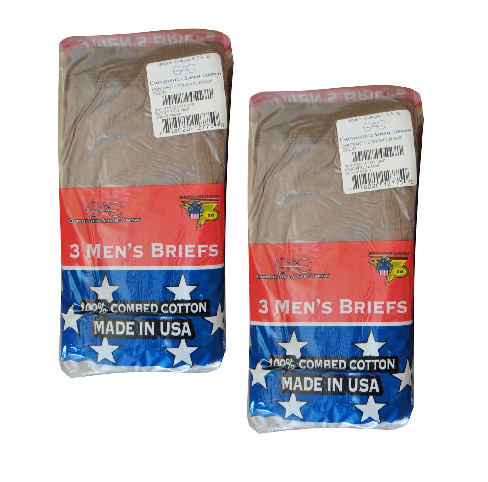 6 Pair US Military Men's BVD 100% Cotton Briefs**NEW**Size 34, 2 3-Packs