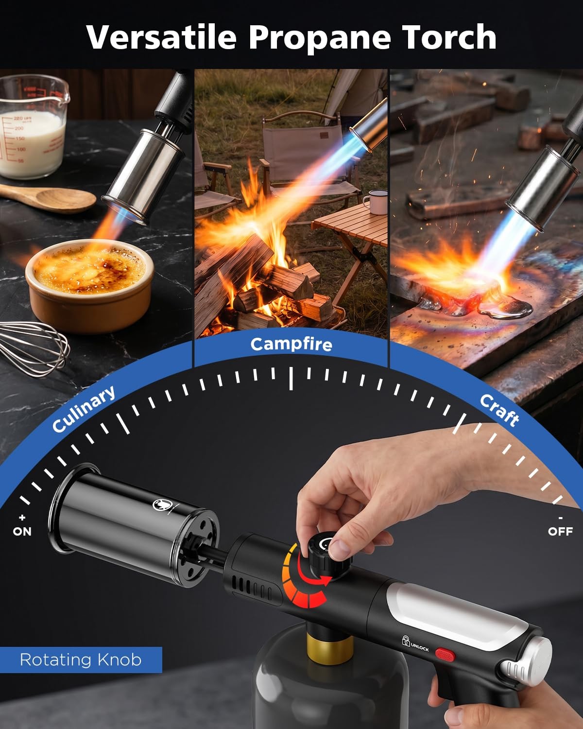 Propane Torch Gun & Weed Burner - Adjustable Flame Thrower Black
