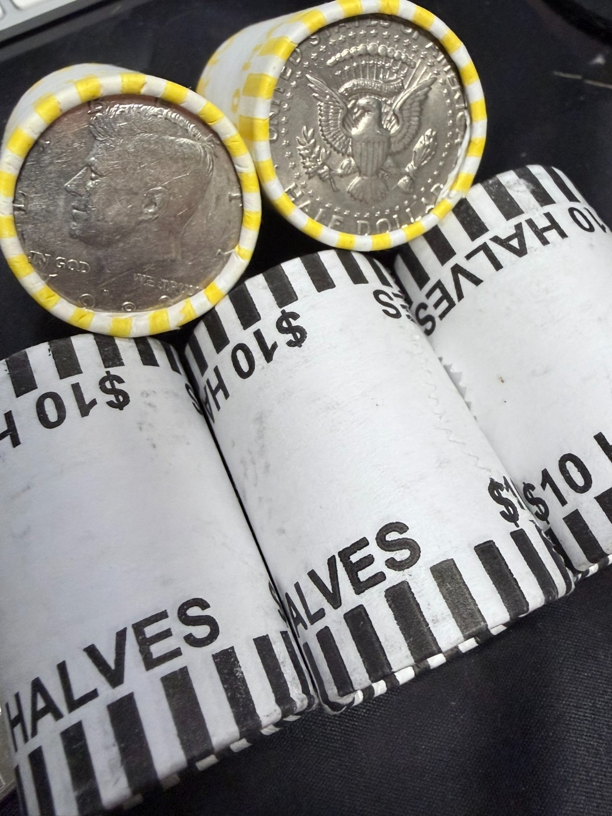 5 OBW Rolls of Kennedy Half Dollars - Sealed, Never Opened   "2 Different Banks"