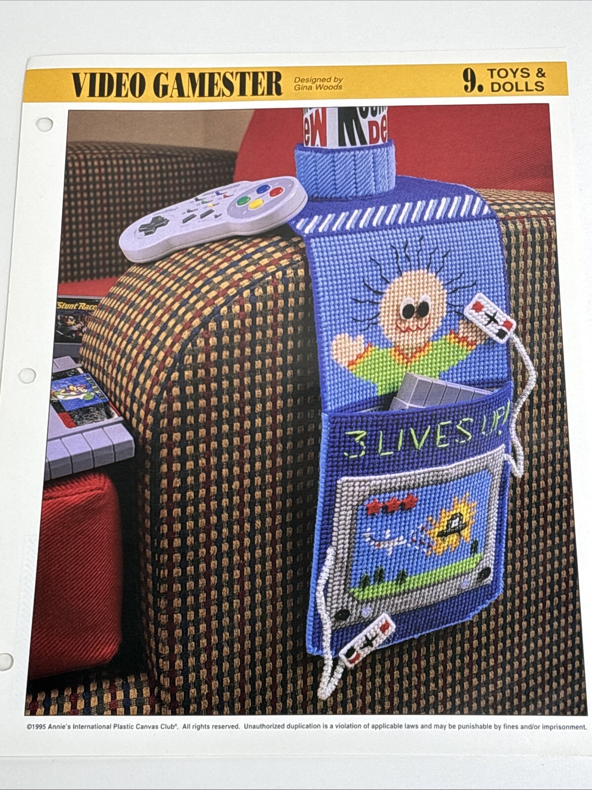 Video Gamester Armrest Caddy Annie's Attic Plastic Canvas Pattern Page