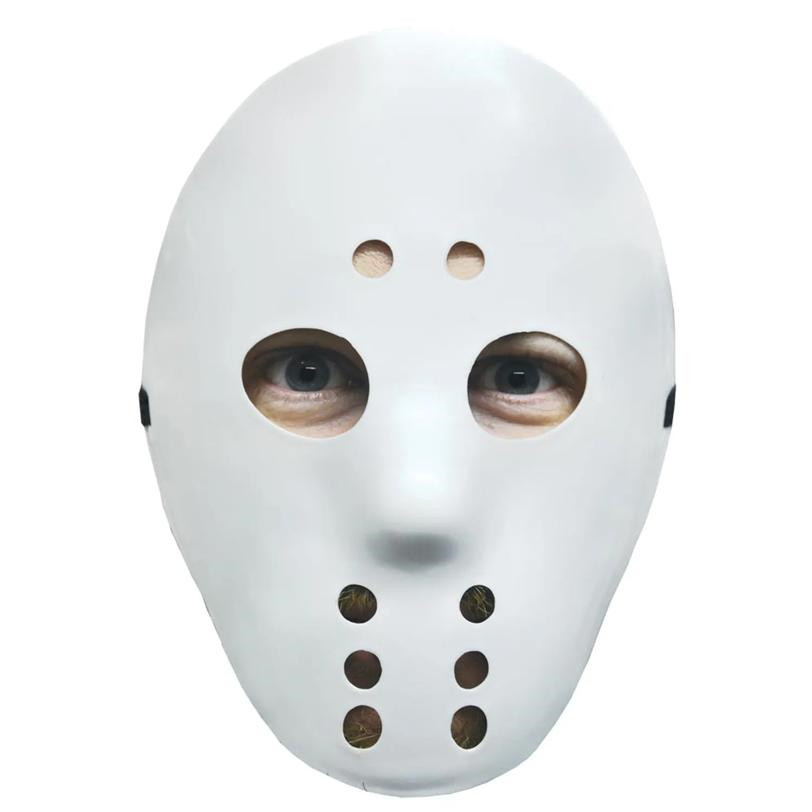 White Plastic Hockey Mask Adult Costume Face Mask w/ Strap - Seasons Best