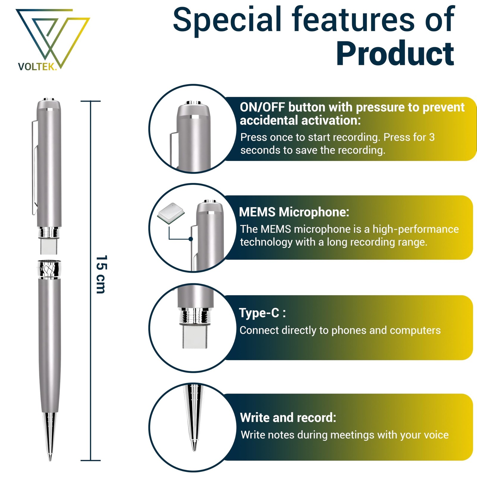 VOLTEK Digital Voice Recorder Pen - 64GB - Mini Audio Recording Device for Me...