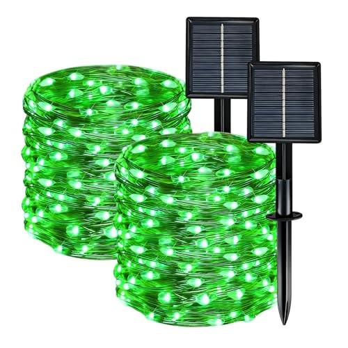 Solar String Lights Outdoor Waterproof 66ft 200LED 8 Modes - 2 Pack Green