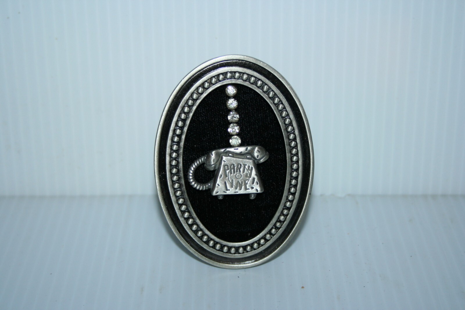 Framed Hanging Party Line Phone Tree Ornament Art Upcycled Brooch Pin Rhinestone