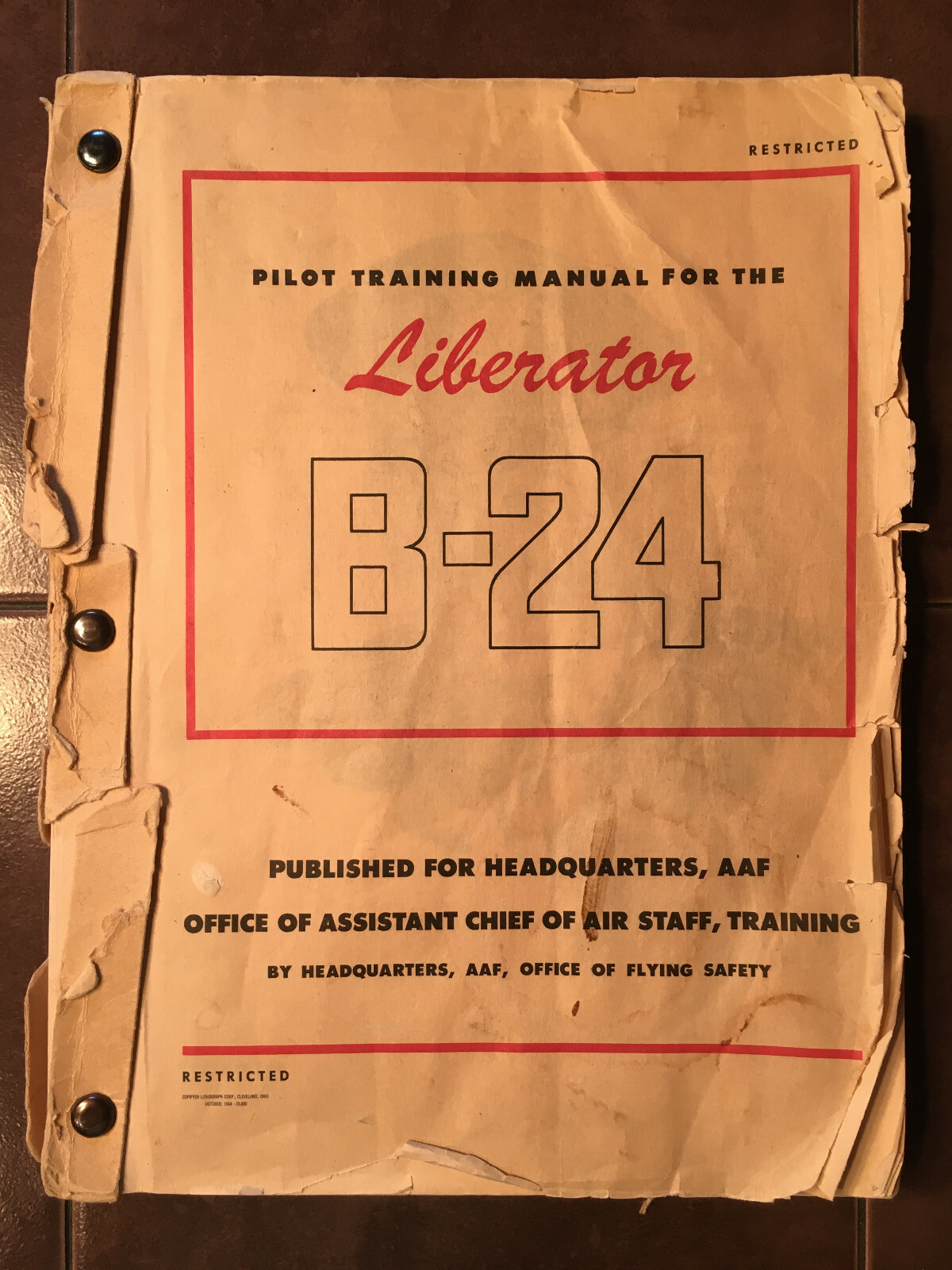 1944 Original Consolidated B-24 Liberator Pilot Training Manual