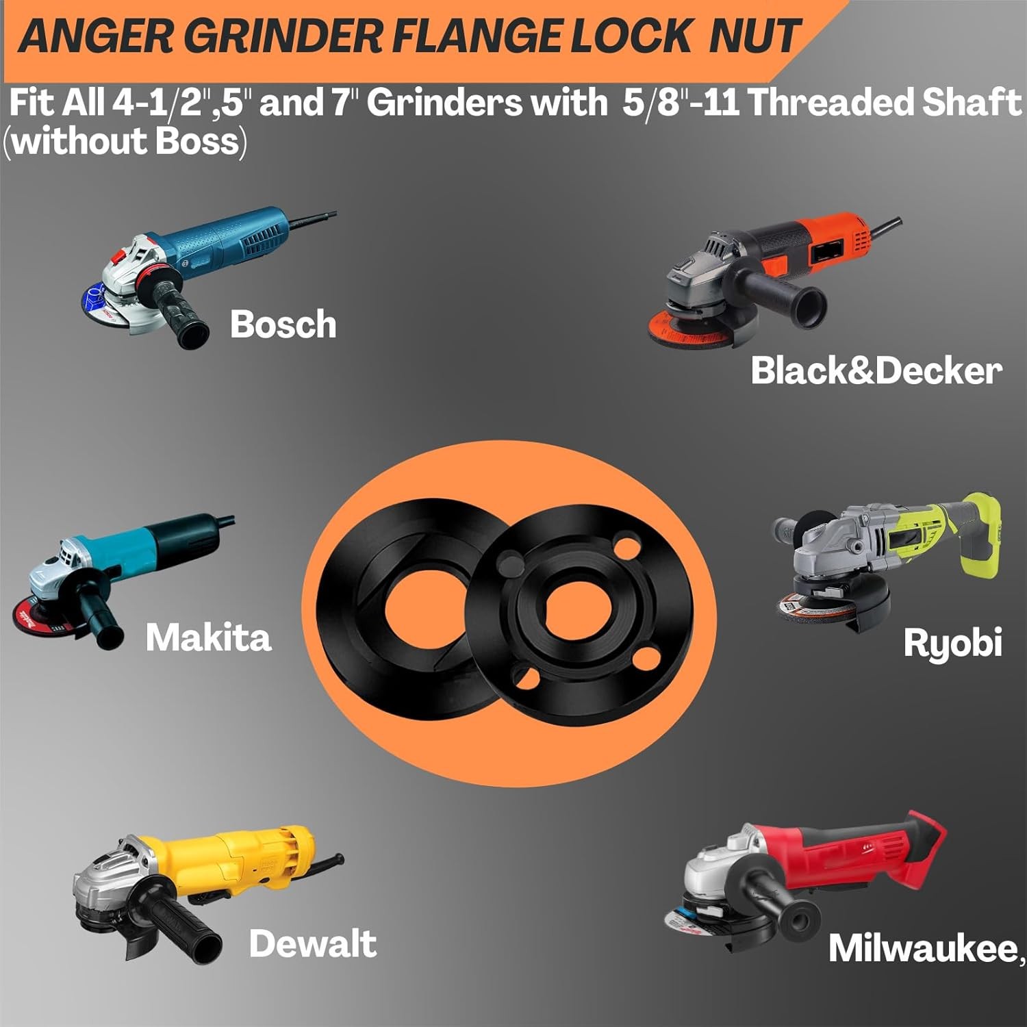7PCS Angle Grinder Nut & Wrench Kit – 5/8-11 Thread Compatible with Silver