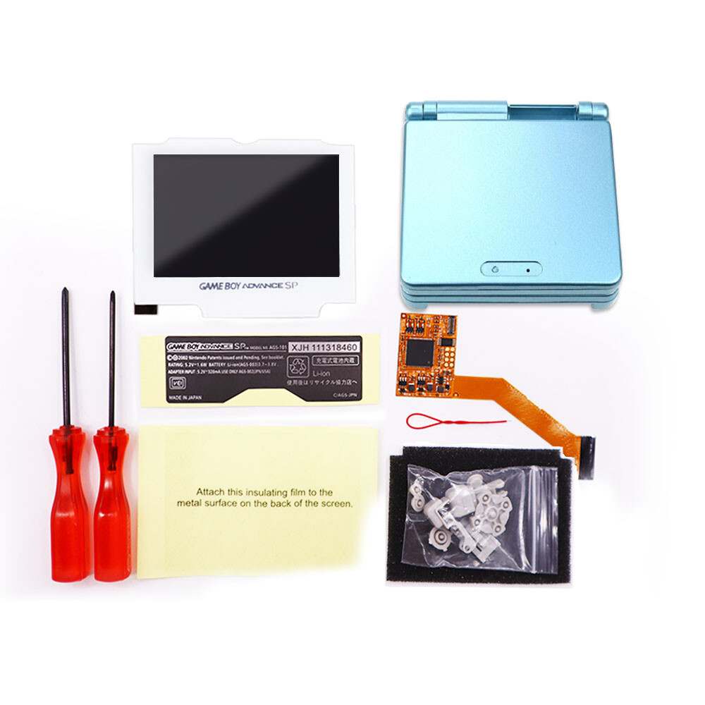 V2 IPS High Backlight Screen LCD Kit Pre-cut Shell White Lens For GBA SP Console