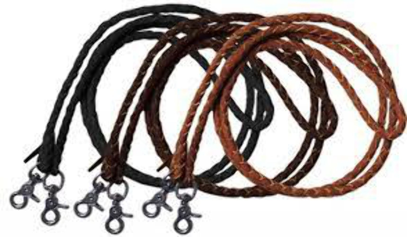 New! 6 1/2' foot long LEATHER BRAIDED SPLIT REINS w/ Scissor snap ends 3 COLORS!