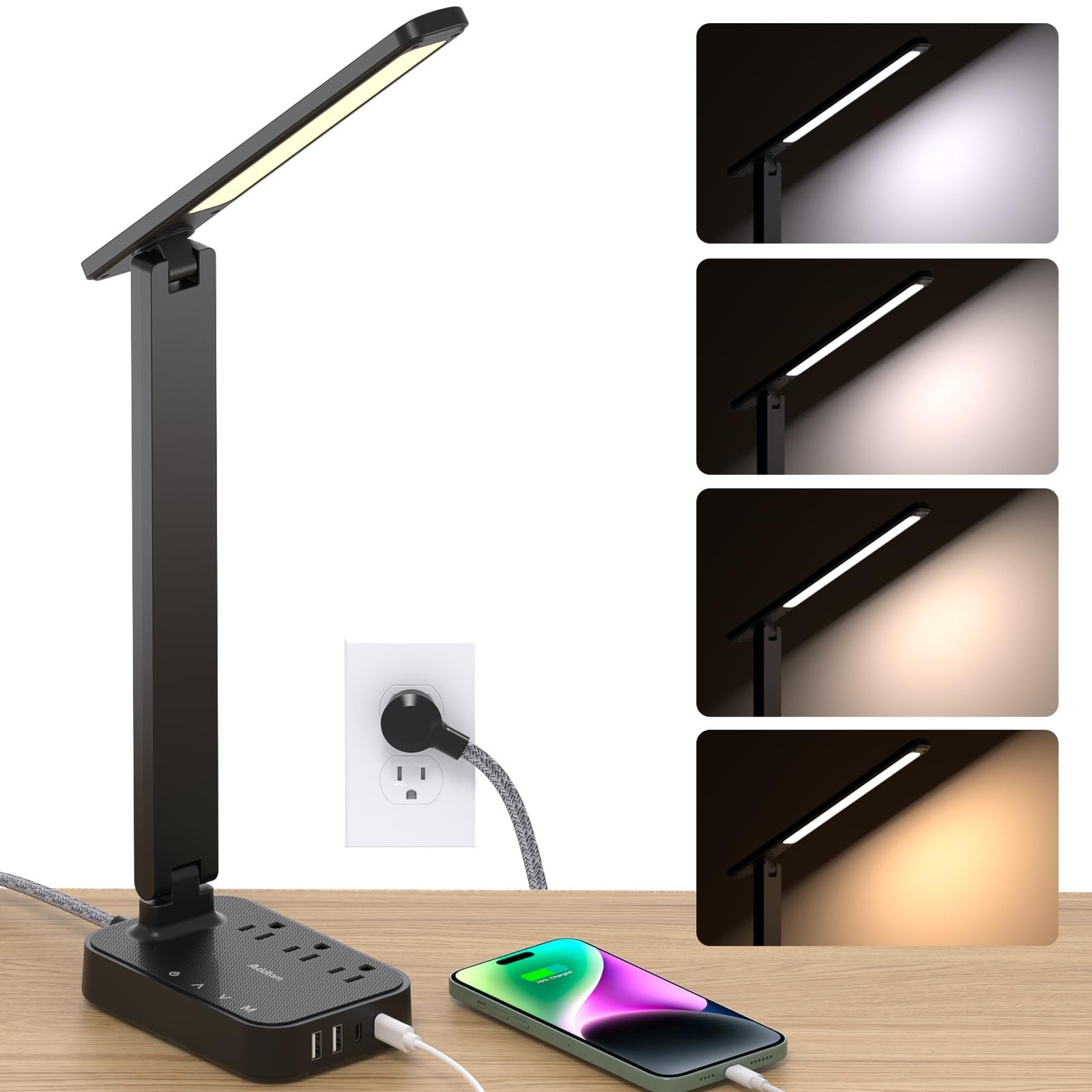 Addtam LED Desk Lamp, Power Strip with 3 Outlets 4 USB Charging Ports(2 USBC)...