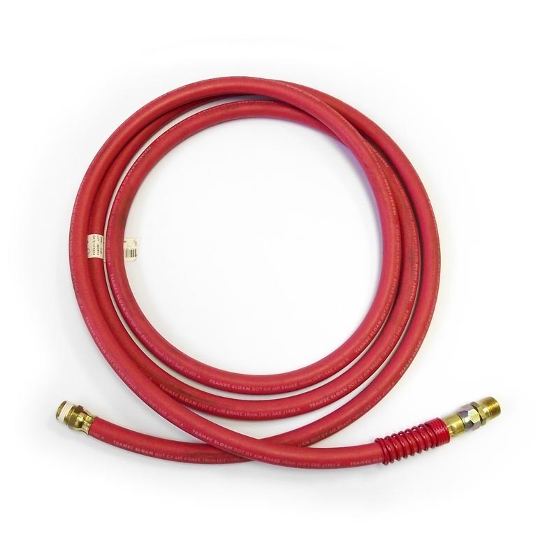 R455144 12' Red Rubber Air Brake Hose Assembly, 3/8" I.D. with 1/2" NPT Fittings